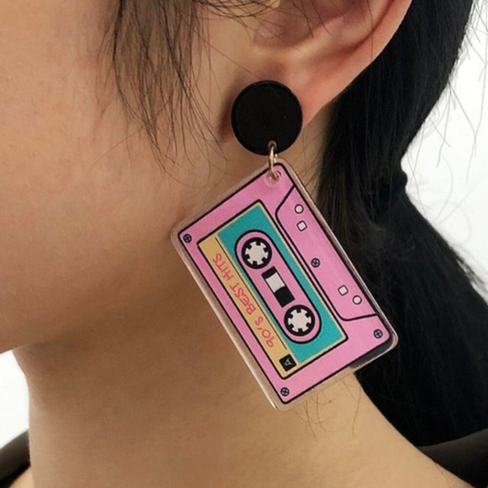 Pink Retro Pink Cassette Tape Earrings EIGHTIES PUNK NEW WAVE FUNKY‎ FUN Party